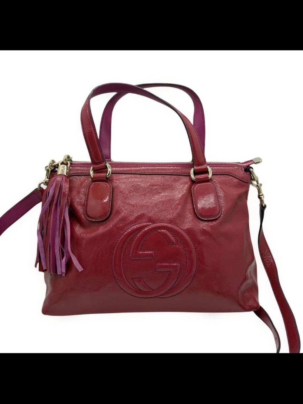 Gucci Burgundy Leather Shoulder Bag with Tassel